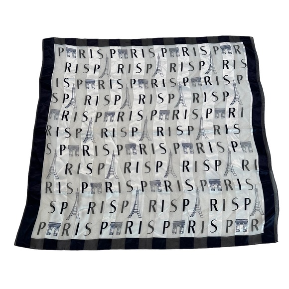 Women’s Scarf Eiffel Tower Print Navy Blue White Size 40 x 37.5” - Picture 3 of 10